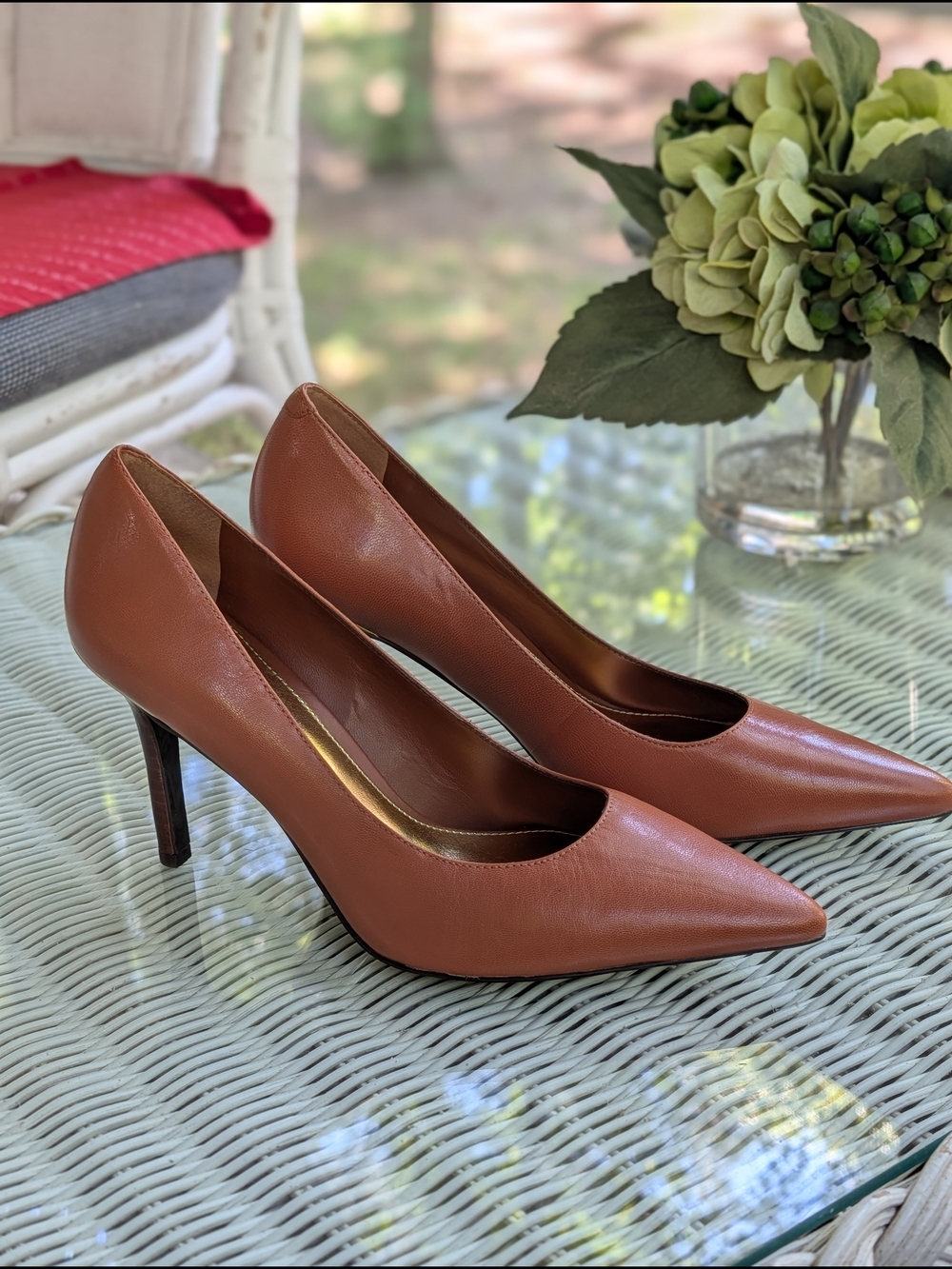 Lauren Ralph Lauren Pointed-Toe Leather Pumps in Cognac